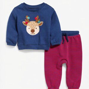 NWT Old Navy Baby Boy Newborn 2-Piece Outfit Set Reindeer Sweatshirt & Pants